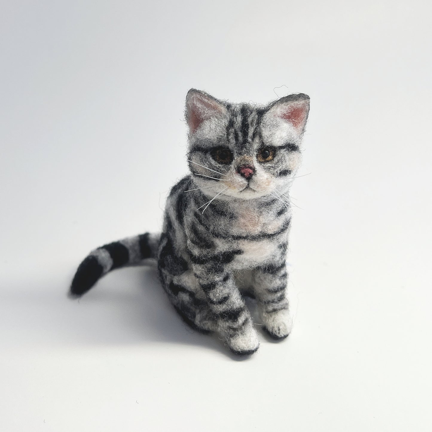 Miniature Needle Felted American Shorthair Cat Front Bird Eye View