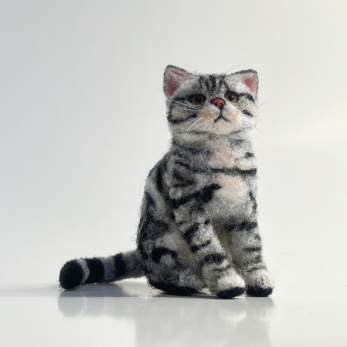 Miniature Needle Felted American Shorthair Cat Front Upward View