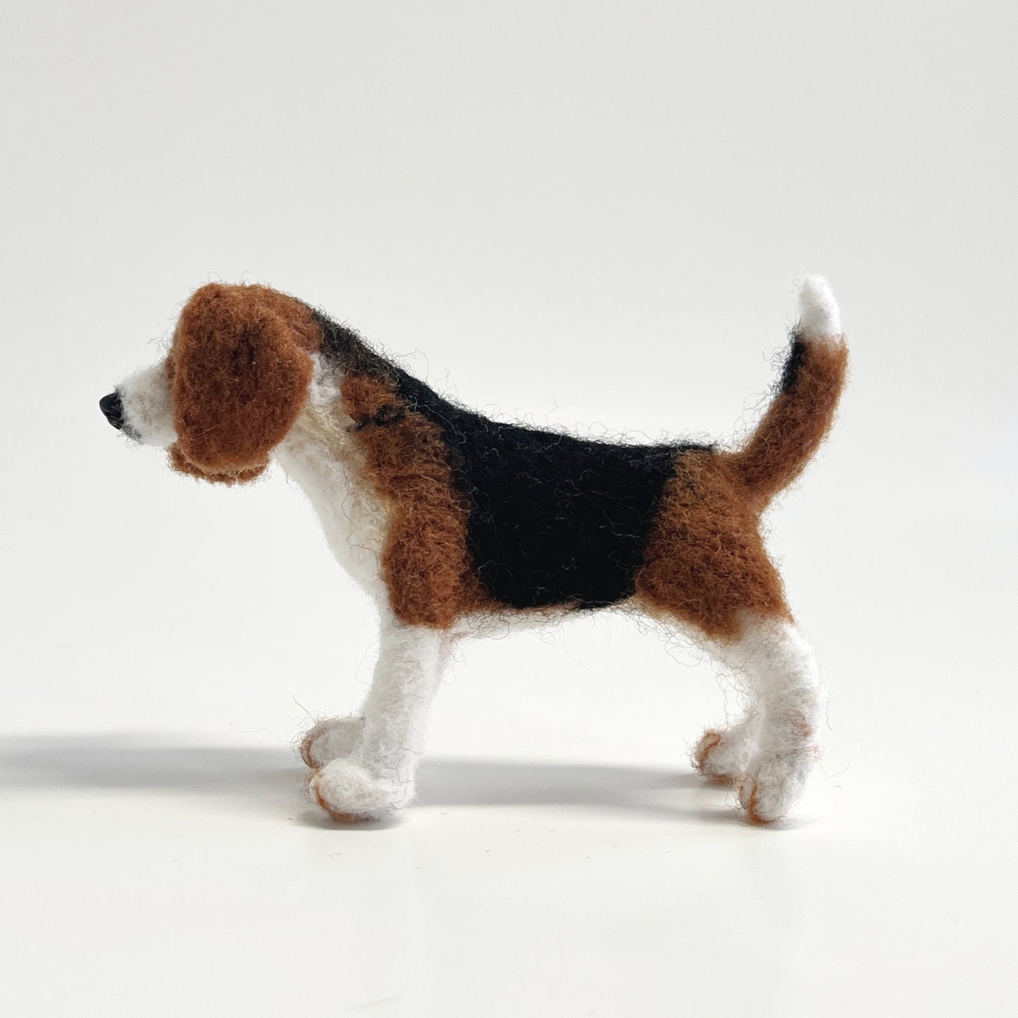 Miniature needle felted Beagle stand_left side view