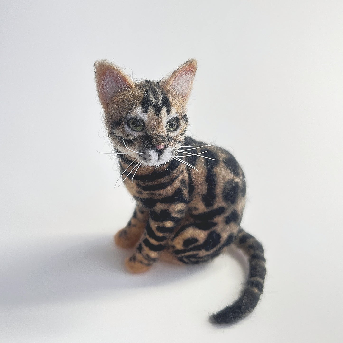 Miniature Needle Felted Bengal Cat Front Bird Eye View
