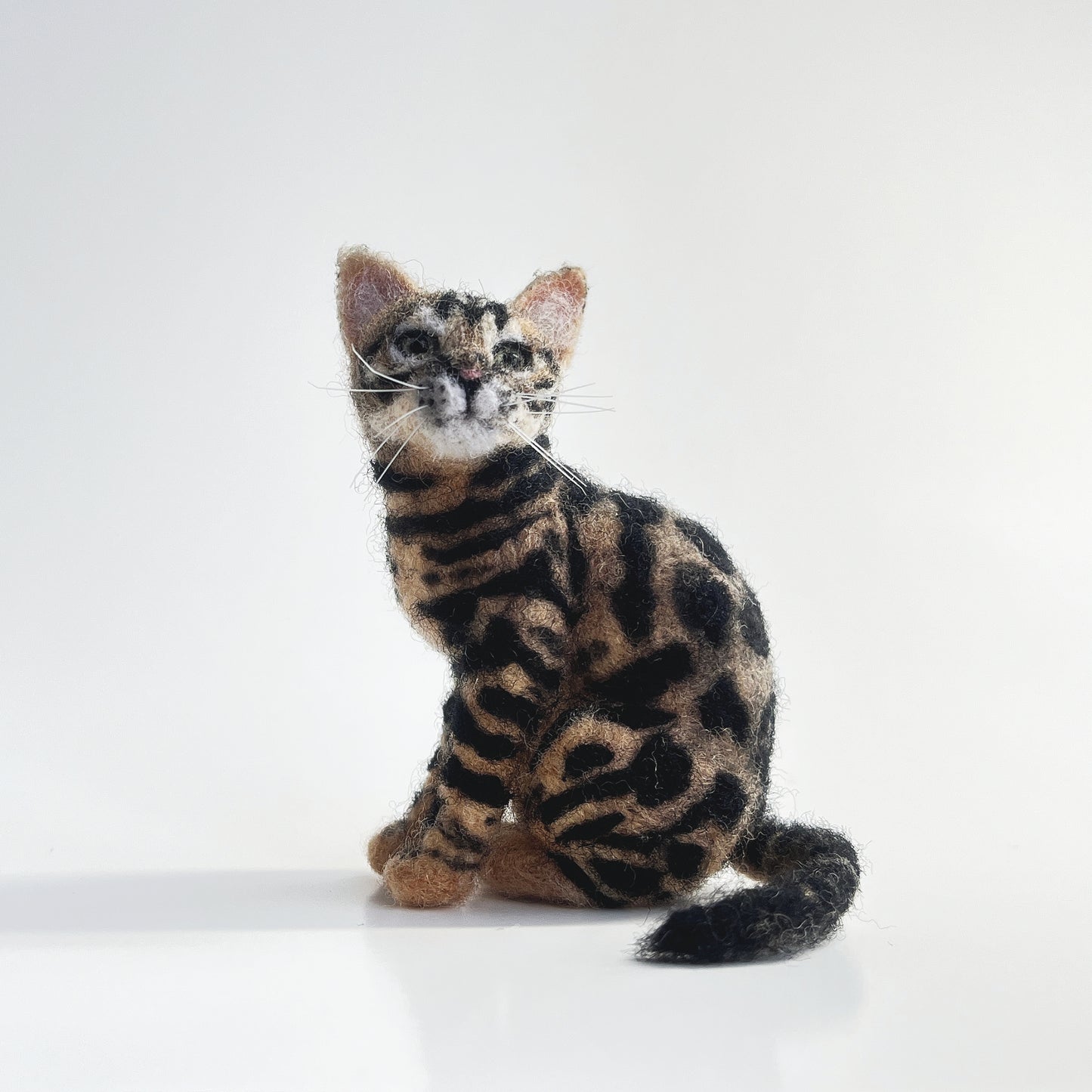 Miniature Needle Felted Bengal Cat Front Upward View