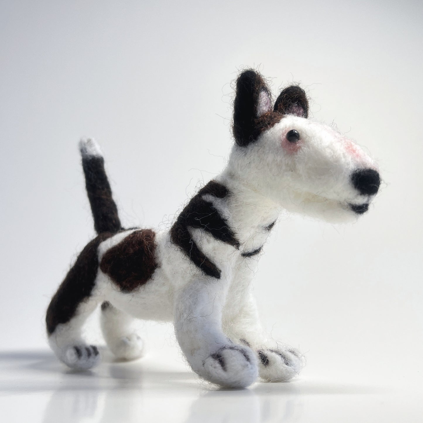 Miniature Needle Felted Bull Terrier Front Upward View