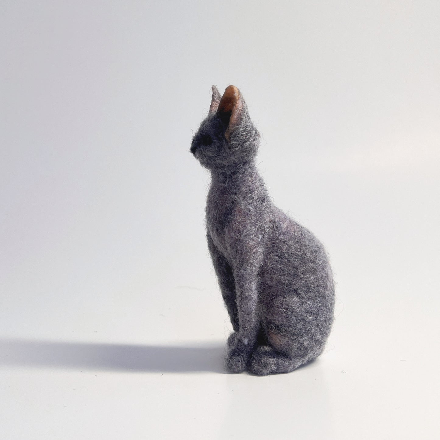 Miniature Needle Felted Blue Sphynx Cat Left Side View