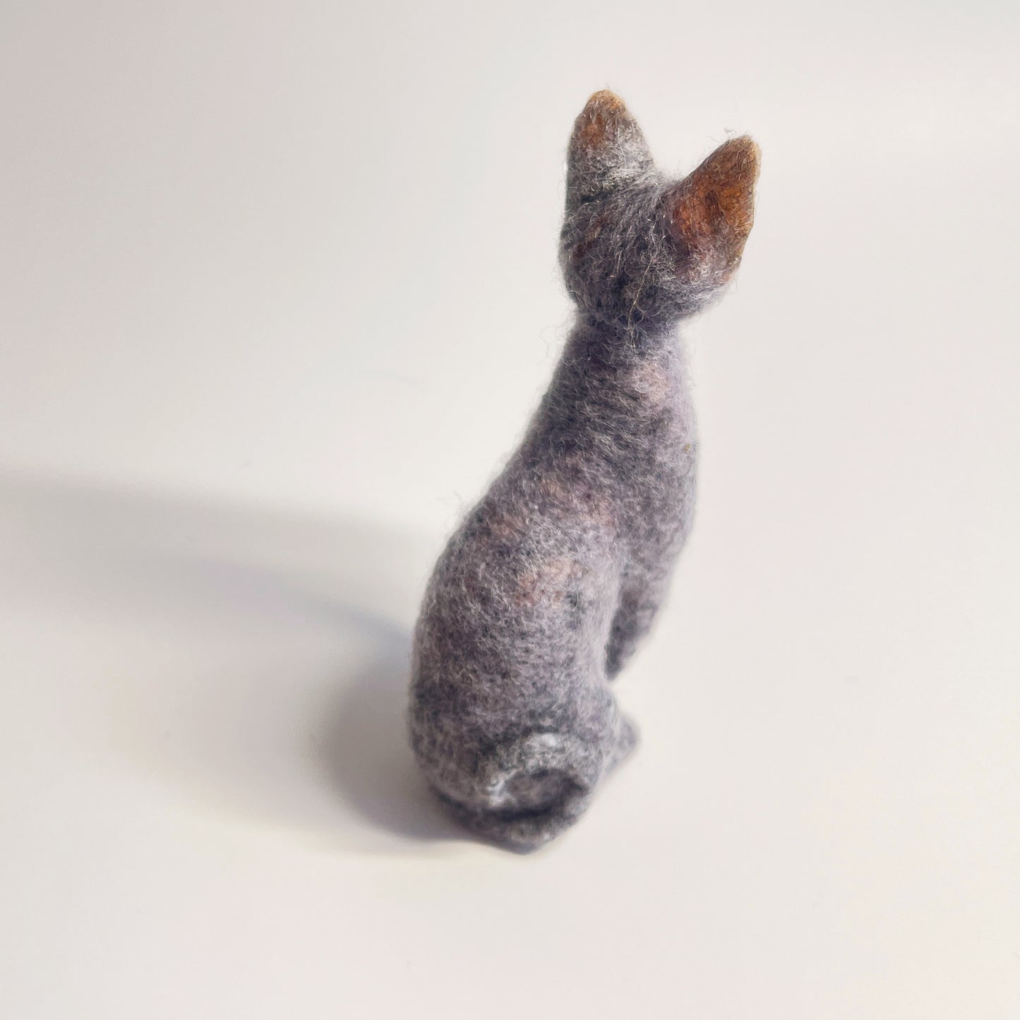 Miniature Needle Felted Blue Sphynx Cat Backside Bird Eye View