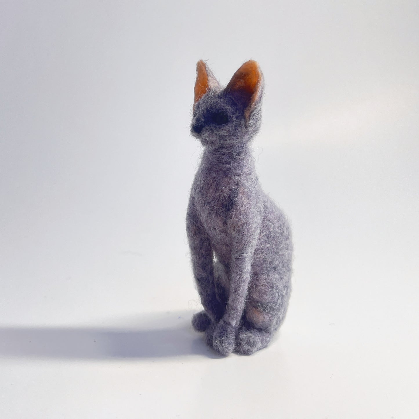 Miniature Needle Felted Blue Sphynx Cat Front Left Side View