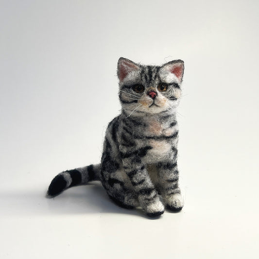 Miniature Needle Felted American Shorthair Cat Front View