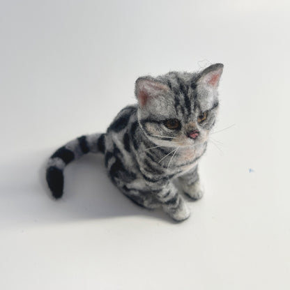 Miniature Needle Felted American Shorthair Cat Front Side Ariel View