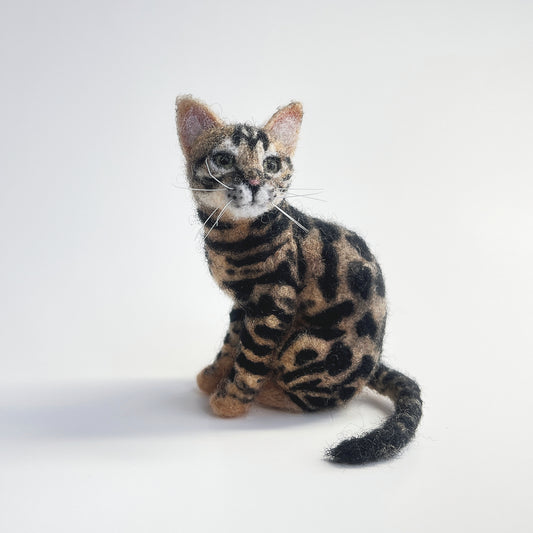 Miniature Needle Felted Bengal Cat Left Side View