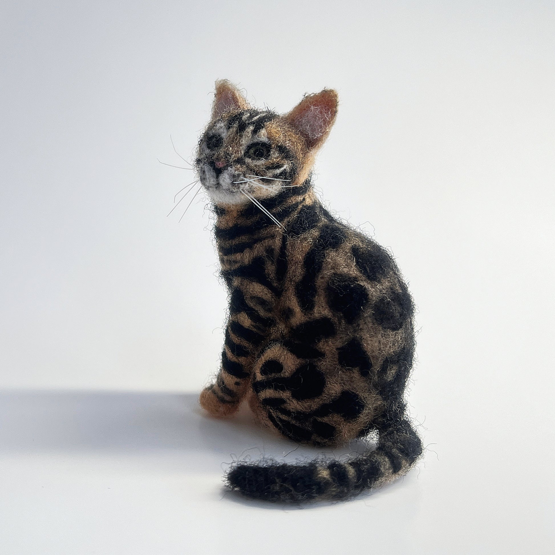 Miniature Needle Felted Bengal Cat Left and Back Side View 