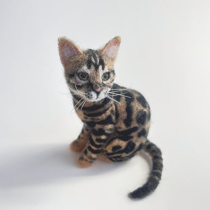 Miniature Needle Felted Bengal Cat Front Bird Eye View