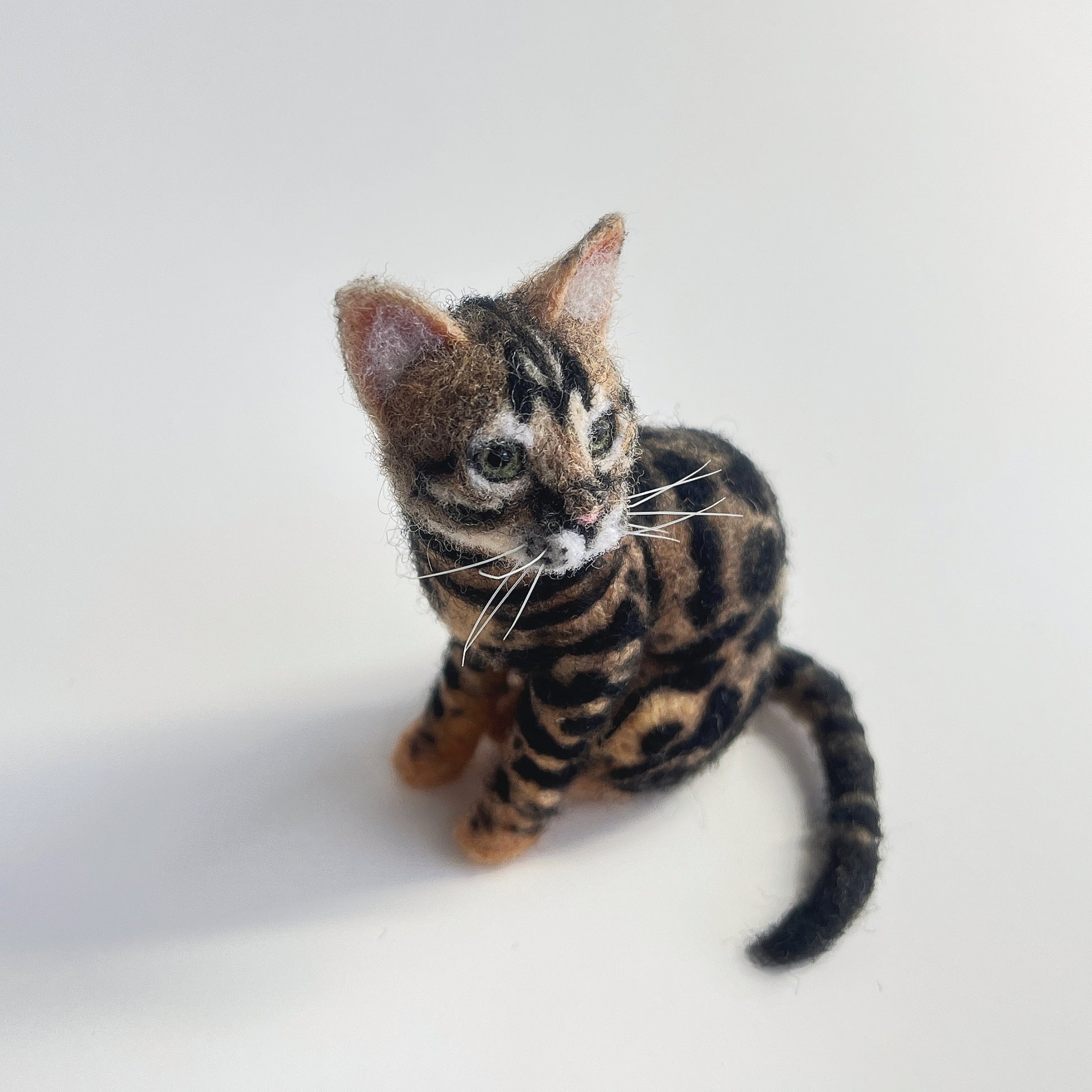 Miniature Needle Felted Bengal Cat Ariel View