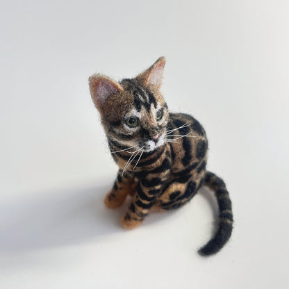 Miniature Needle Felted Bengal Cat Ariel View