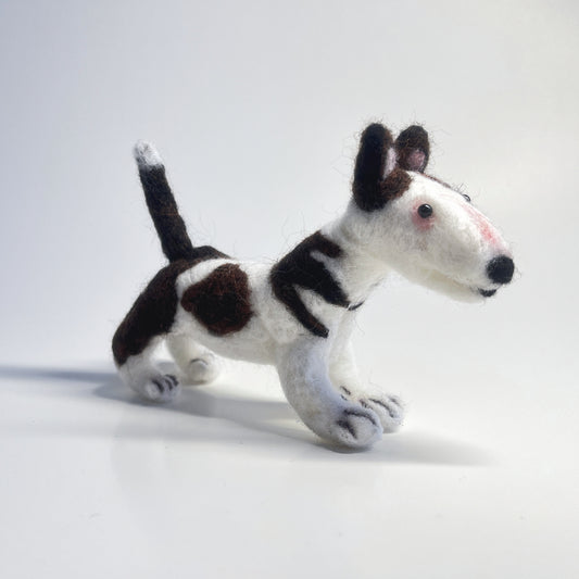 Miniature Needle Felted Bull Terrier Front Right Side View