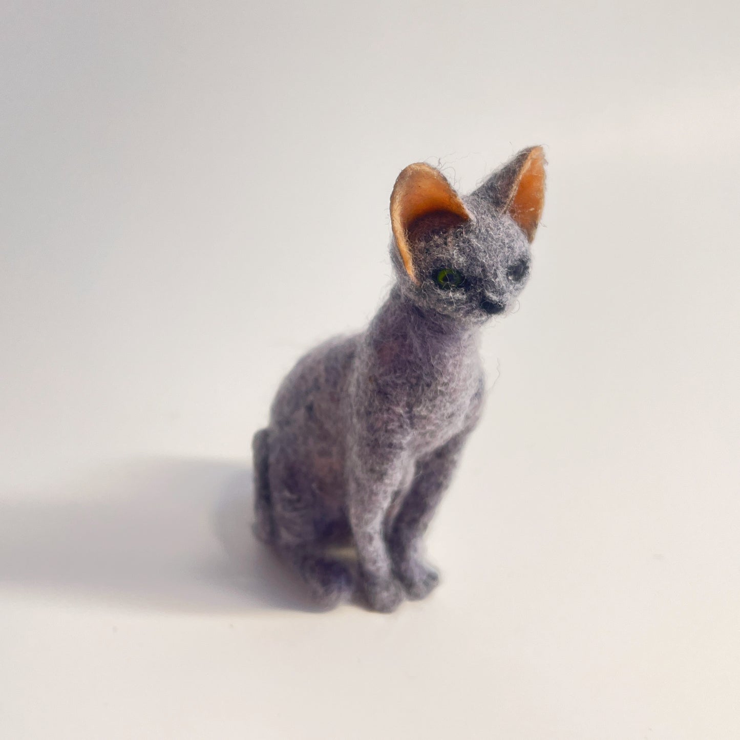 Miniature Needle Felted Blue Sphynx Cat Front Bird Eye View