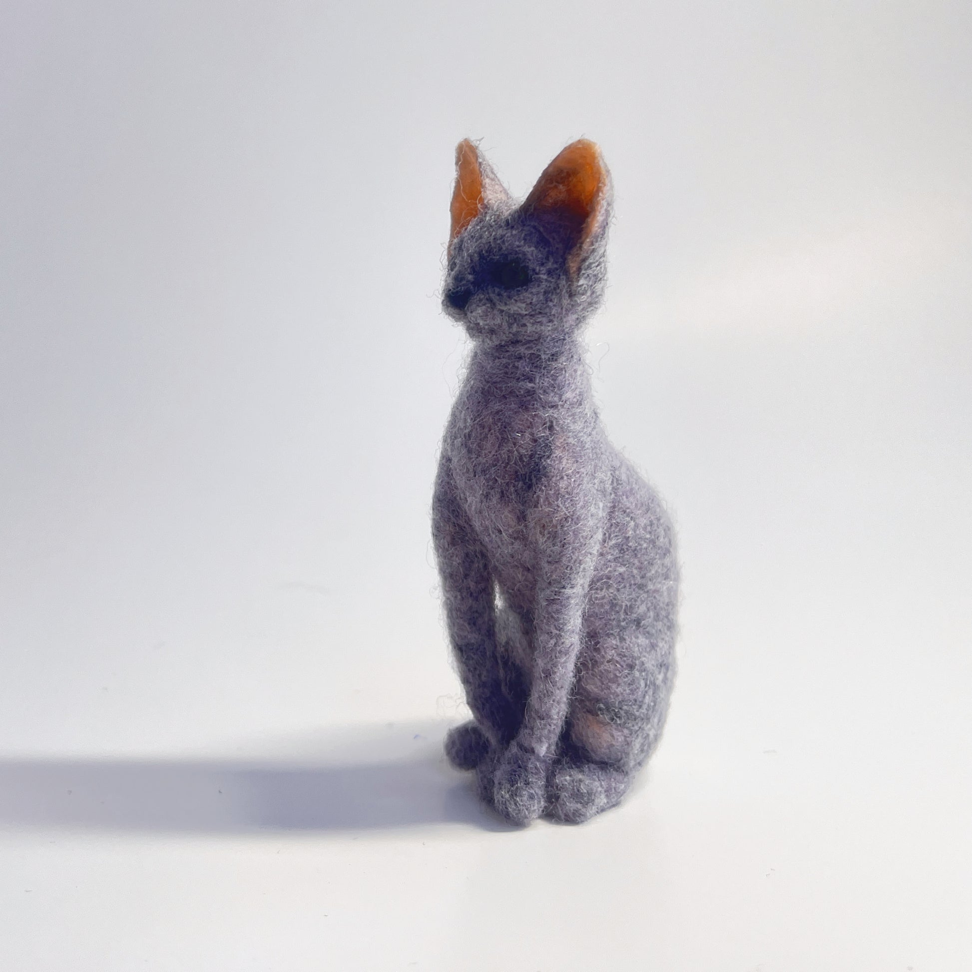 Miniature Needle Felted Blue Sphynx Cat Front Left Side View